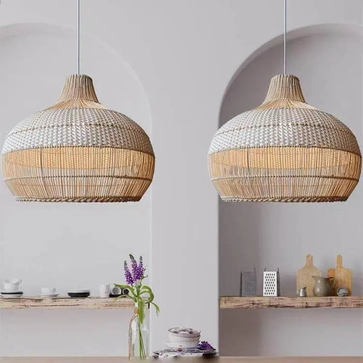 Rattan woven chandelier with 60cm diameter, Silent Wind style design for living room lighting