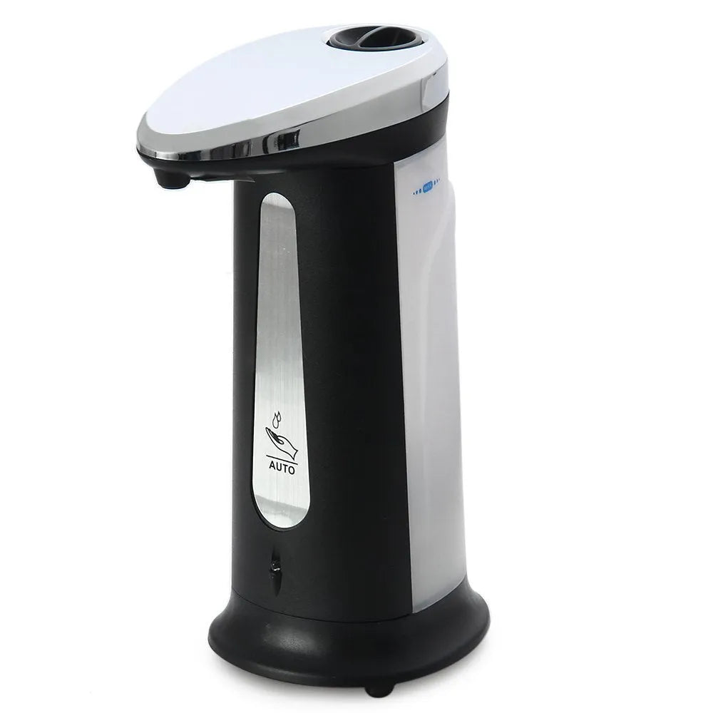 Black automatic liquid soap dispenser with smart sensor, 400ml capacity, non-drip design