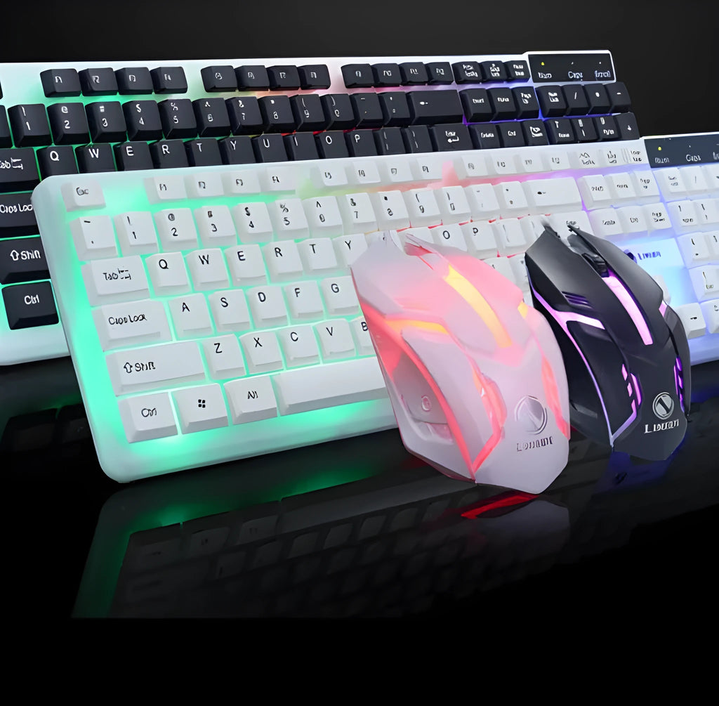 Wired USB keyboard and mouse set, 104-key keyboard and 3-button mouse, black or white, 1.5 m cable