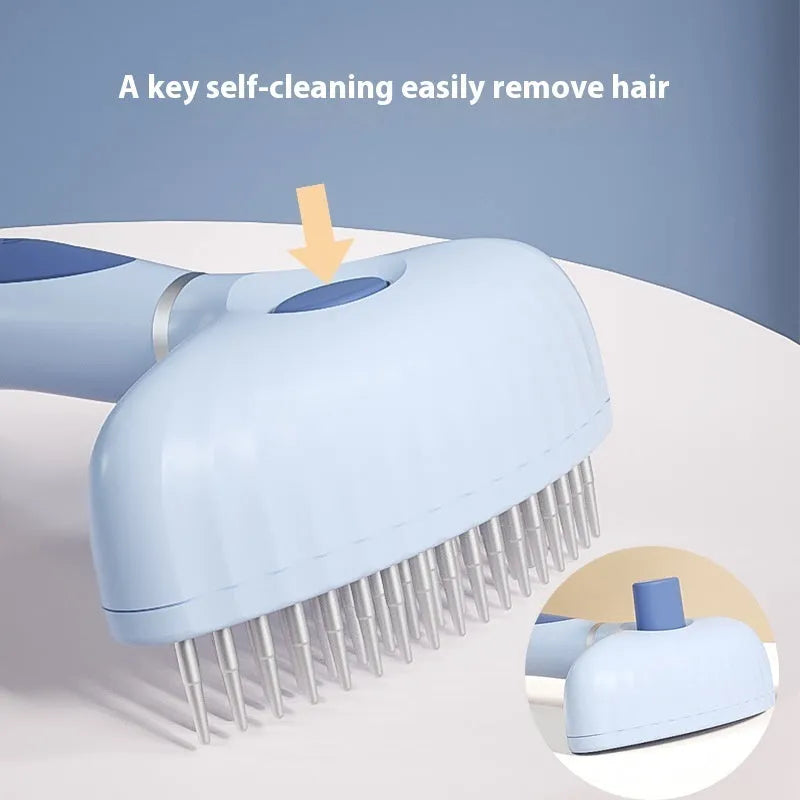 Stainless steel double row pet comb for dog grooming in azure light blue colour