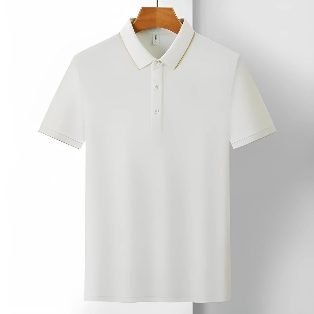 Men's solid colour short sleeve cotton work shirt with lapels collar in a loose fit.