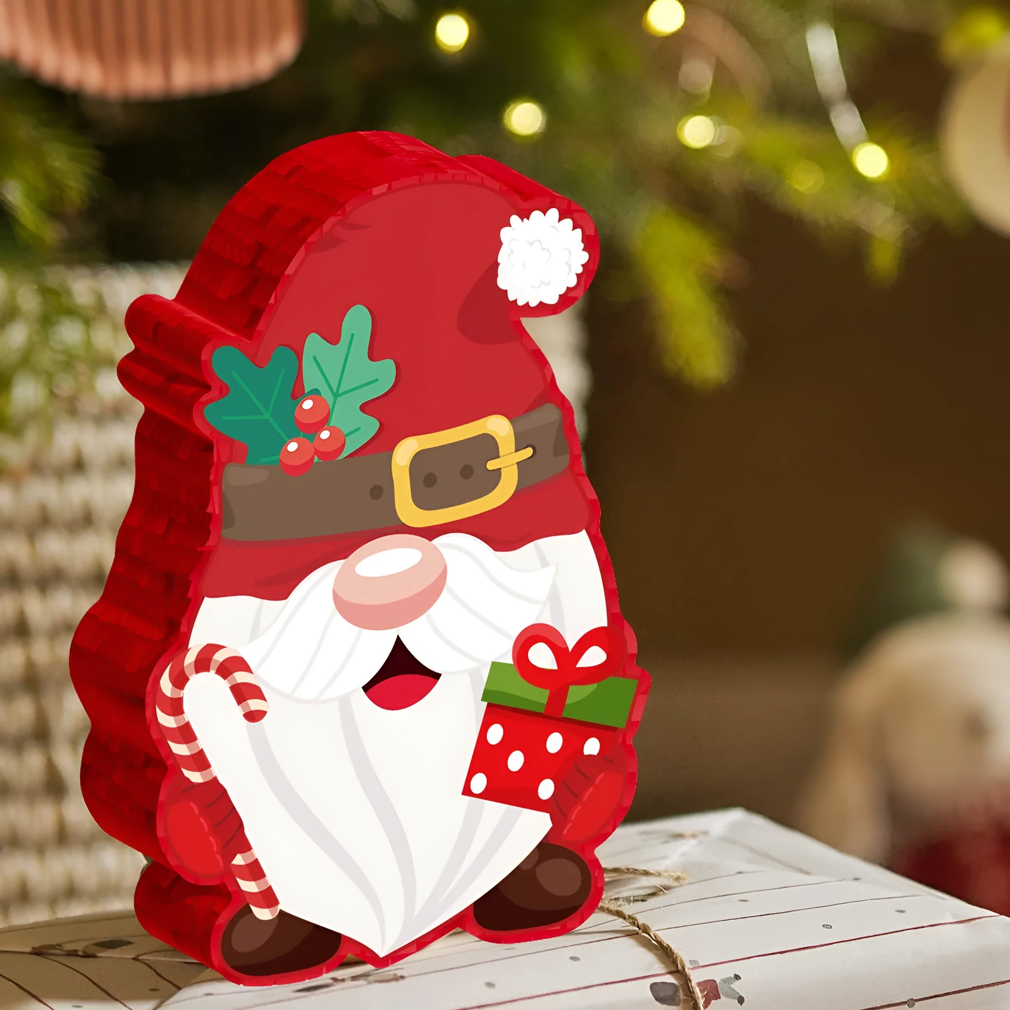 Christmas dwarf pinata decoration with strike stick and eye mask for party games