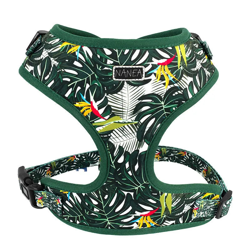 Adjustable vest pet harness set with six pieces including harness, 1.5m rope, waste bag, bow tie, and triangular scarf