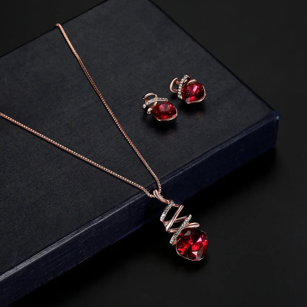 Bridal jewellery set with adjustable water wave chain necklace and matching earrings in alloy with diamond processing