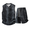 Sleeveless vest and shorts two-piece casual suit in hemp quick-drying fabric for larger sizes