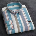 Men's pure cotton oxford casual button-down shirt on a hanger, showing a classic leisure style.