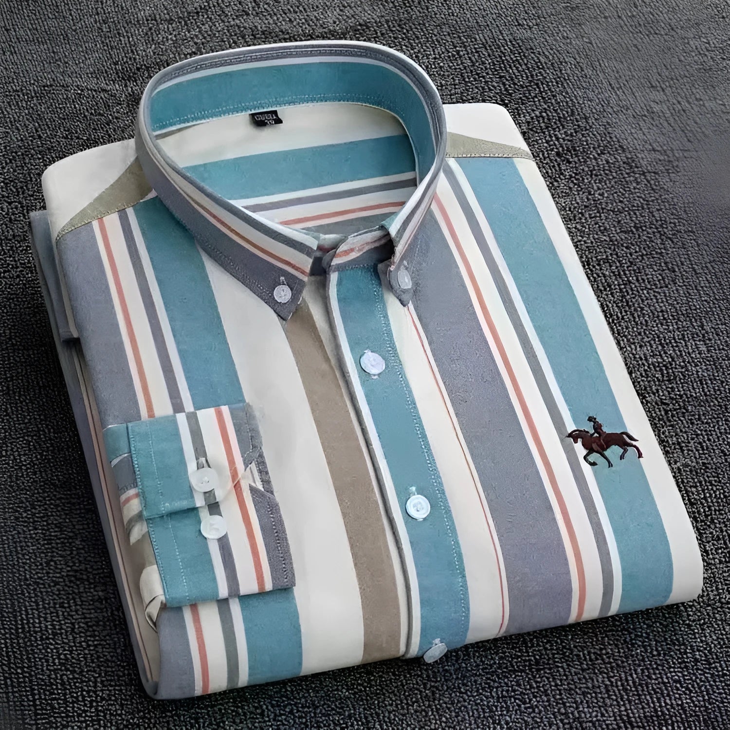 Men's pure cotton oxford casual button-down shirt on a hanger, showing a classic leisure style.
