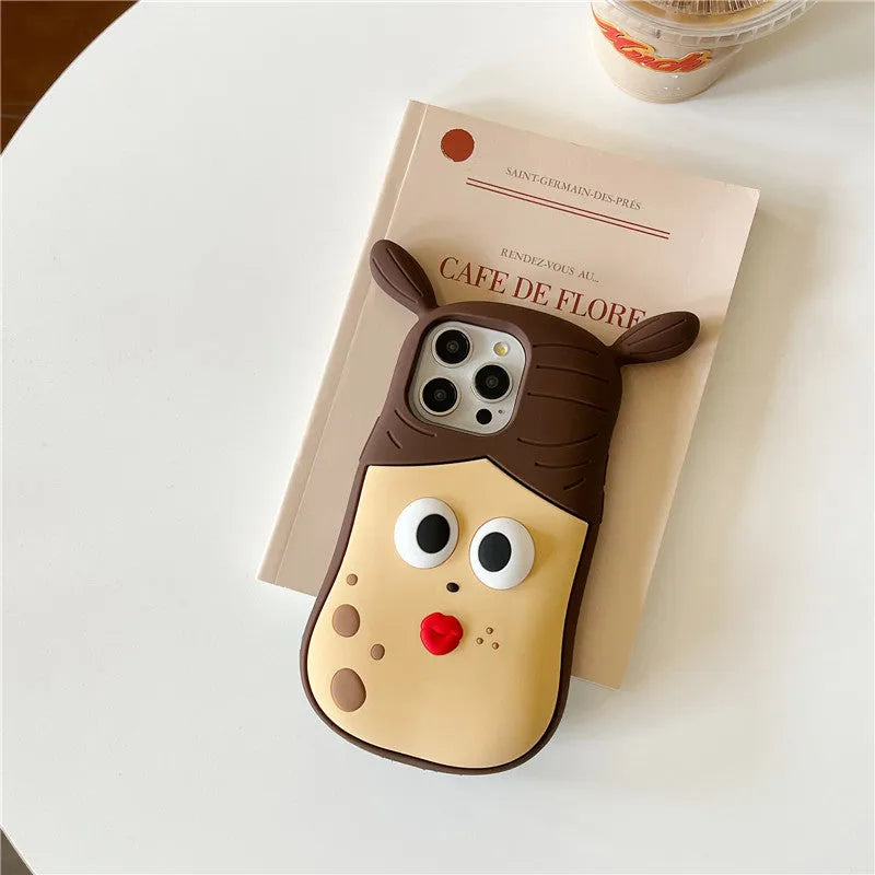 Cartoon Sausage Mouth Girl silicone iPhone case with pop-up mouth and colour-matching finish