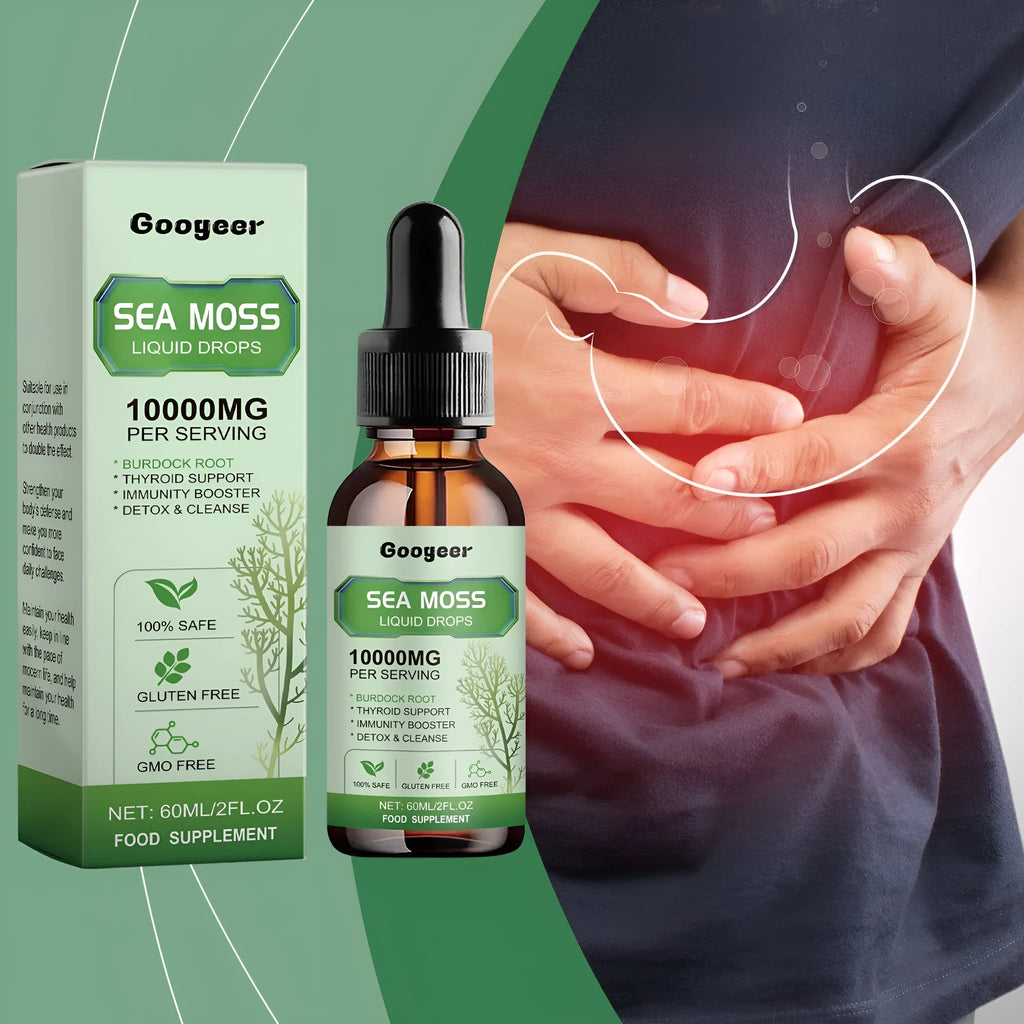Googeer sea moss liquid drops body treatment in a 60ml bottle.