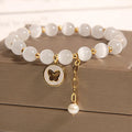 White geometric crystal cat's eye bracelet with adjustable closure in Korean health care style