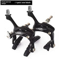 A pair of black and silver U-shaped metal bicycle brake clamps for road bike upgrades.