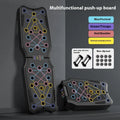 Flat ABS plastic push up support plate fitness equipment on a floor, shown in one of four available colour options.