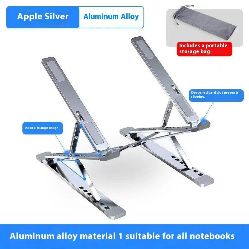 N8 folding computer stand, double-layer aluminium alloy riser with silicone pads, 29 x 5 x 3.5 cm, black grey or silver