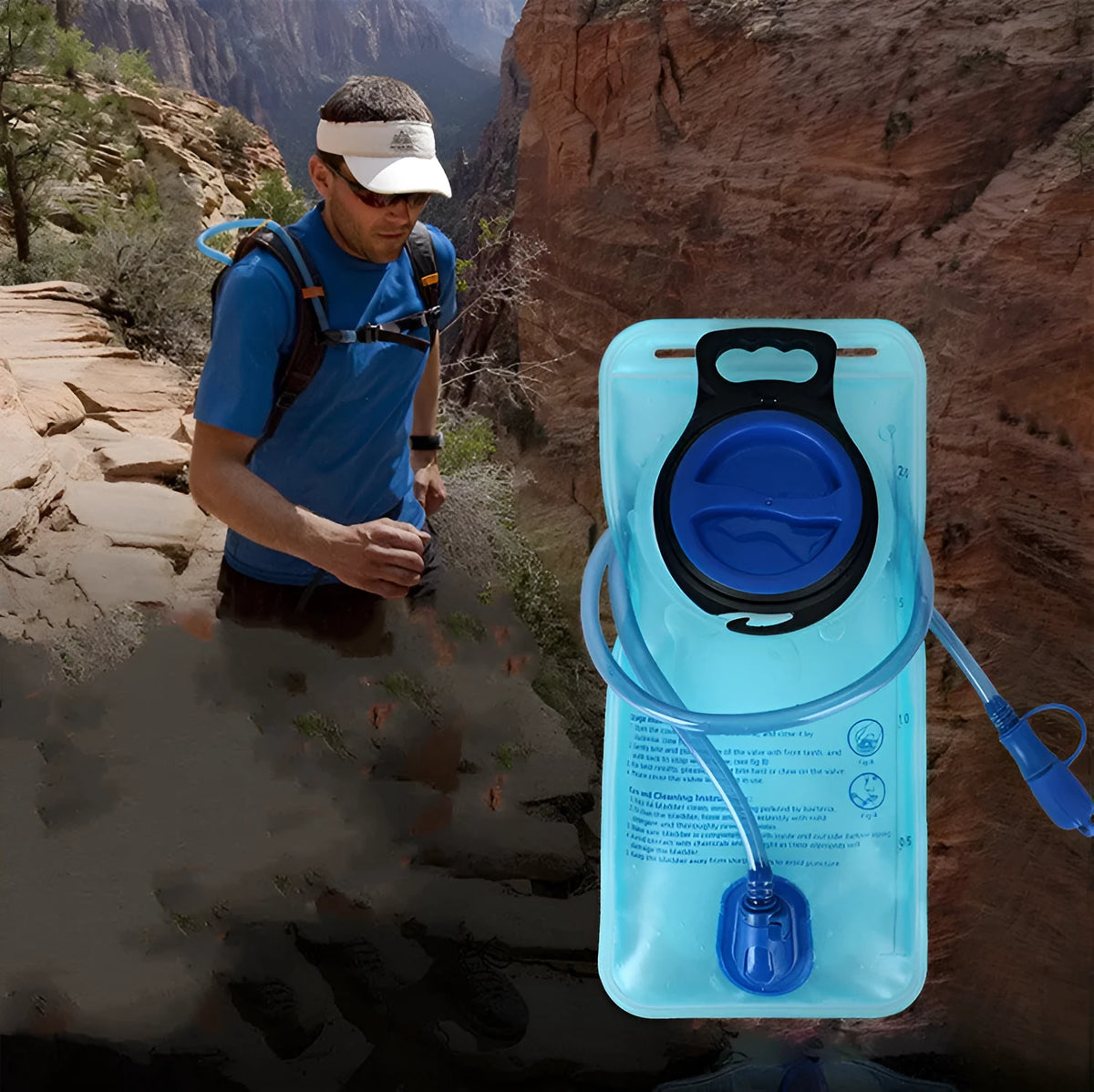 Blue 2L hydration backpack with EVA water bladder and waterproof fabric for outdoor sports