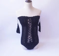 Off-shoulder one-piece swimsuit in polyester available in five colours with European/American sizing