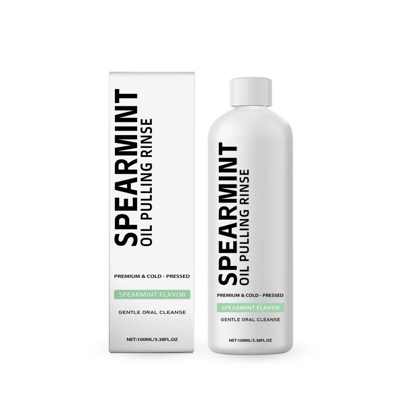 100ml bottle of spearmint oil pulling rinse with natural clove oil and vitamin E for alcohol-free oral care