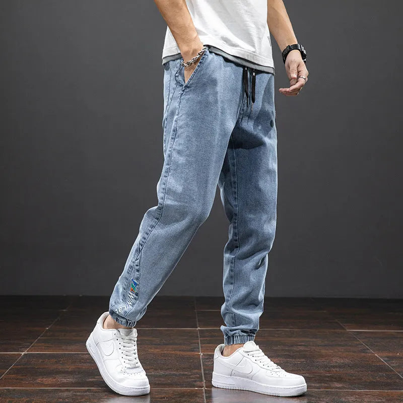 Men's cropped oversized slimming jeans in black, grey or blue, cotton-rich denim with mid waist and straight leg, sizes M to 8XL