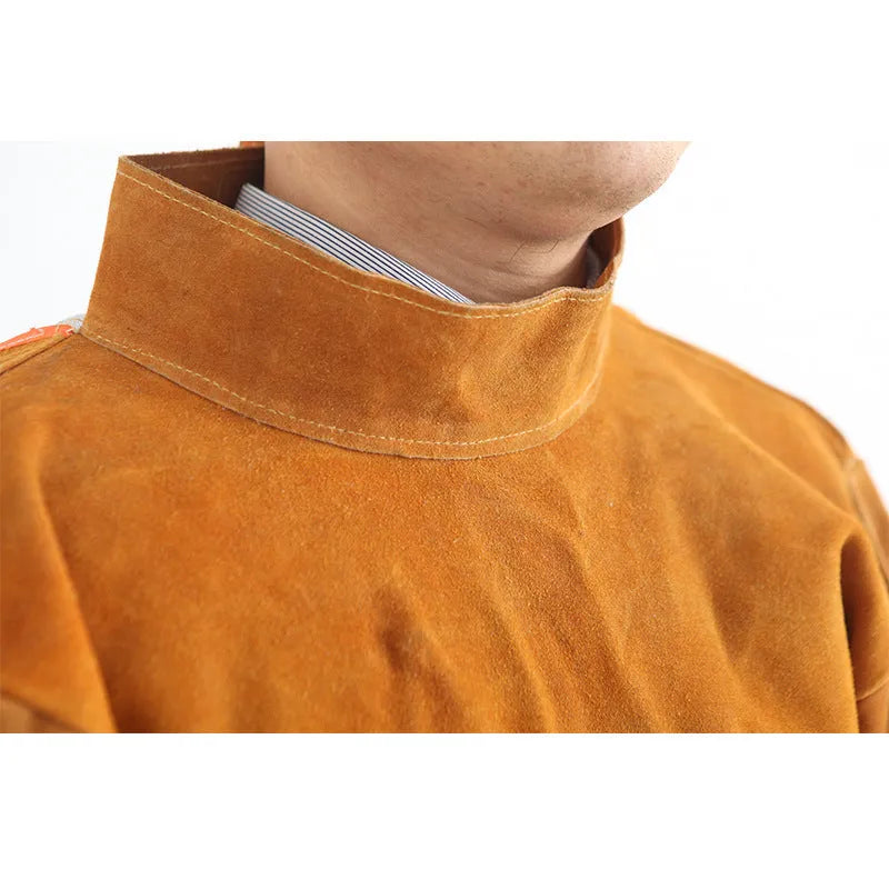 Yellow cowhide leather welding bib, one-piece electric welding protective clothing, size 105 M