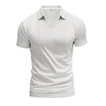 Men's V-neck short sleeve top in loose fit with solid colour options including Army Green and apricot