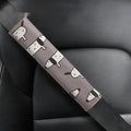 PU leather car seat belt shoulder pad with Dachshund cartoon design, 14cm by 22cm.