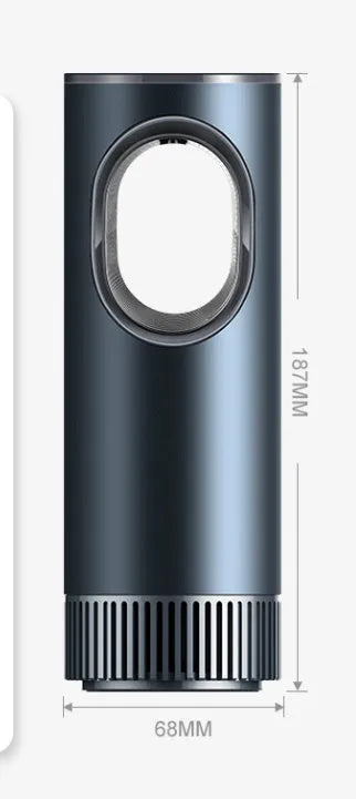 Black smart car air purifier for formaldehyde removal and ion generation, with USB cable.