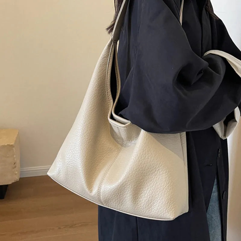 2Pcs women's soft PU shoulder bag set with small wallet in beige, horizontal square shape, daily matching handbag