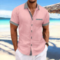 Men's striped slim-fit casual cotton shirt in multiple colours with short sleeves