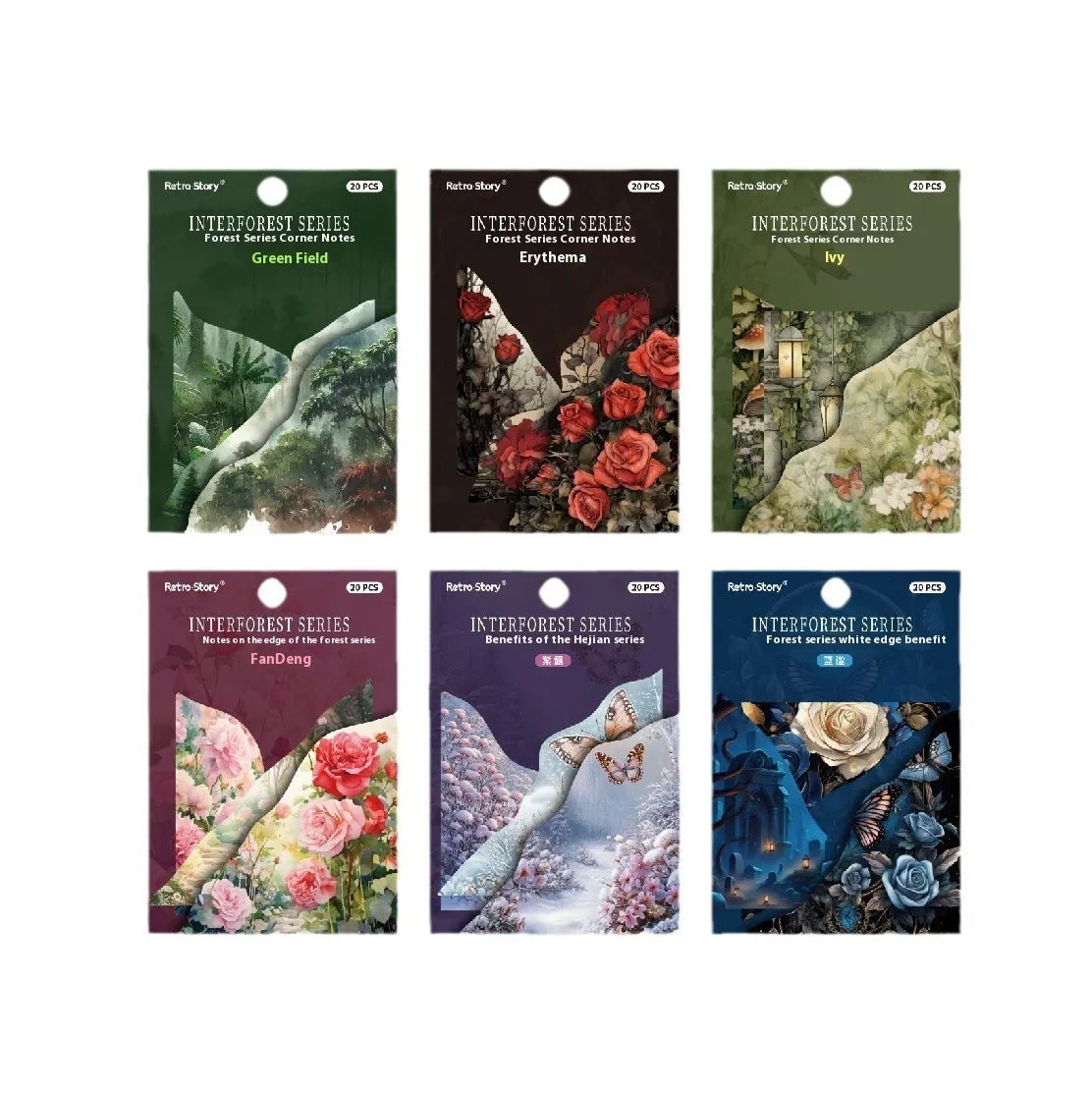 Set of 20 creative bookmarks in six colours including Spring Vine and Red Rose with modern simplicity design