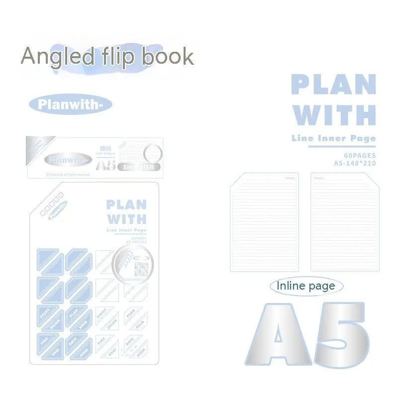 Oblique Angle artsy Ins style student draft notebook with 60 sheets, white or plaid blue cover, A5 or B5 size
