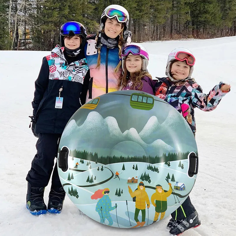 PVC winter ski ring with printed design, 30cm diameter, available in flame red, snow blue, and snow mountain colour options