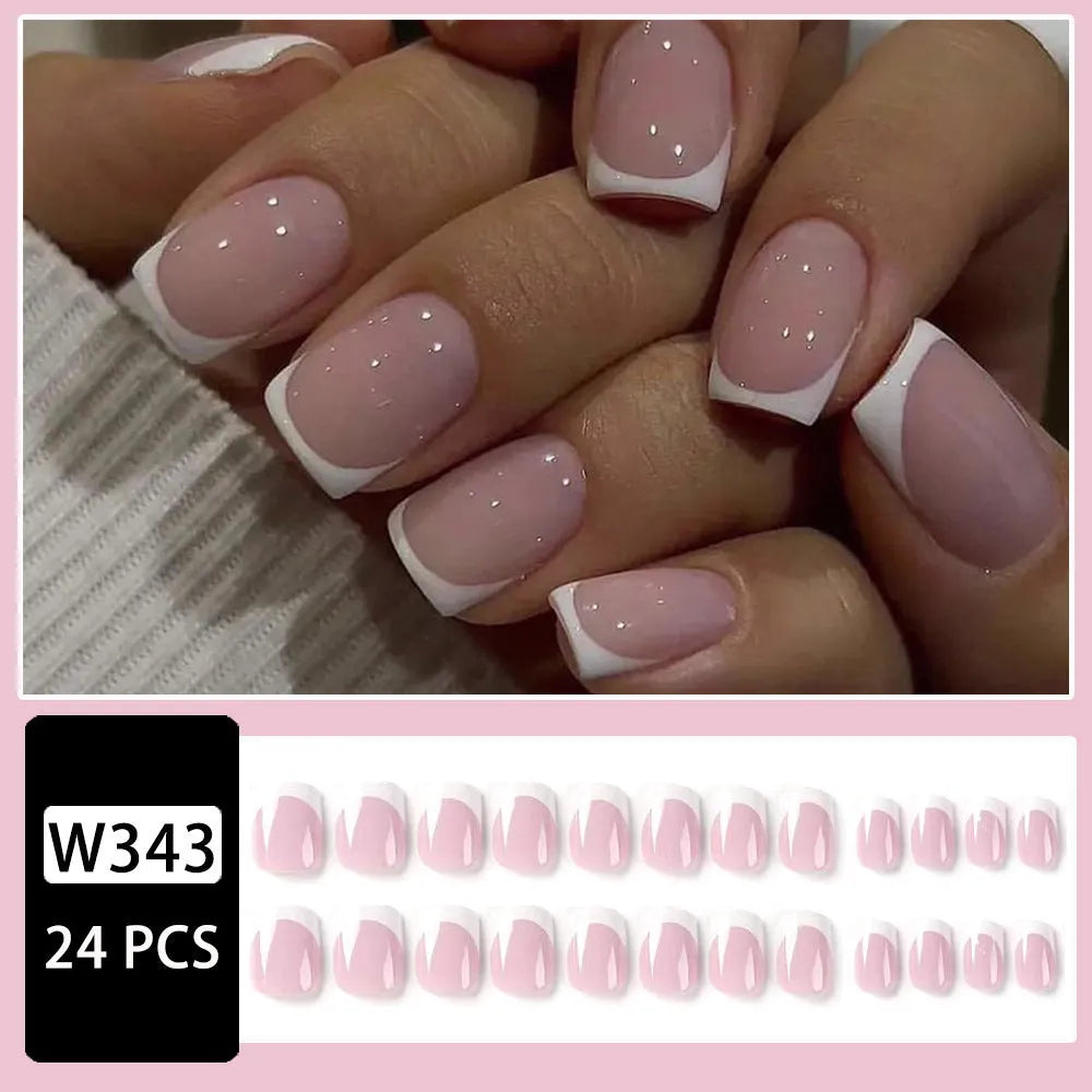 24 white plaid pattern false nail tips with adhesive backing