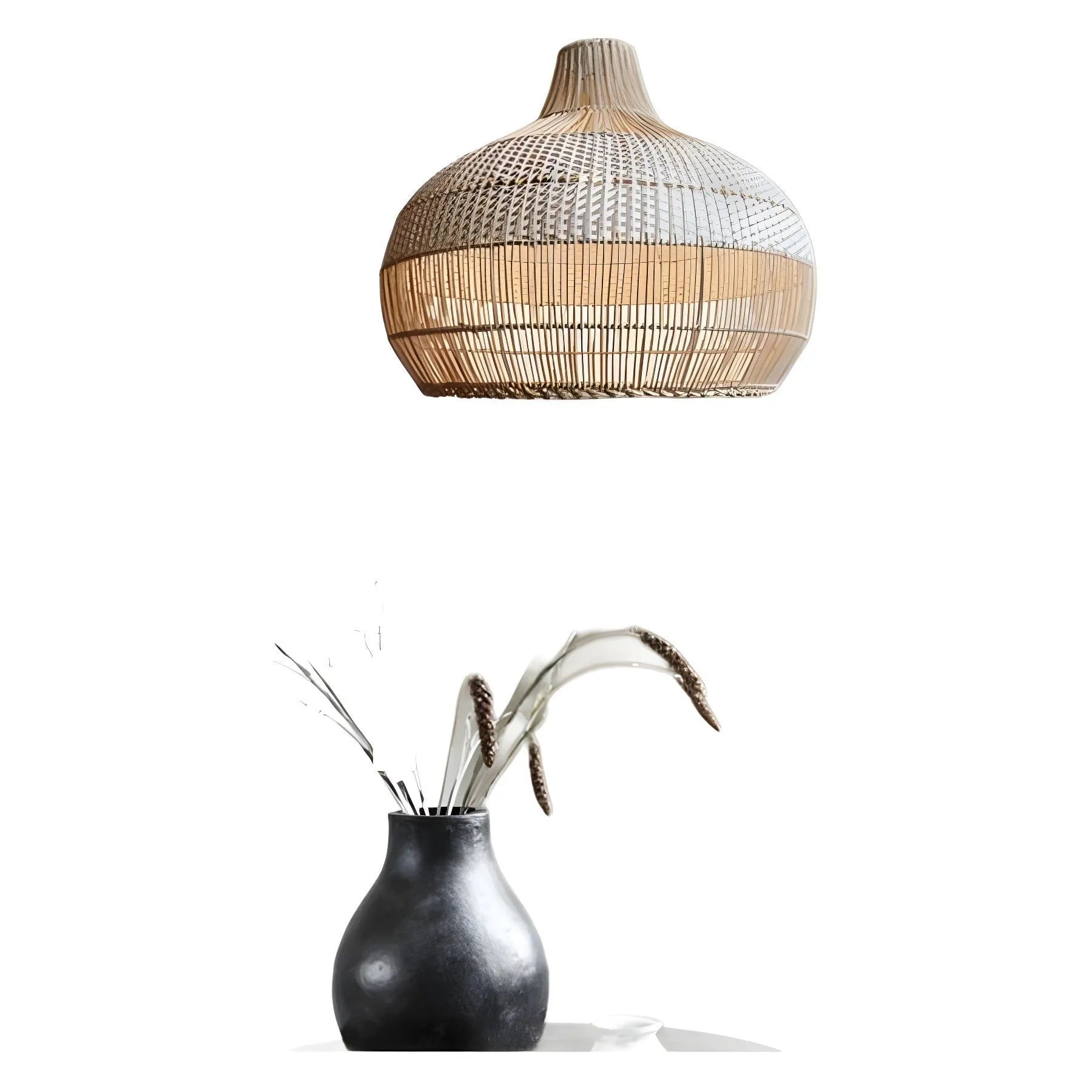 Rattan woven chandelier with 60cm diameter, Silent Wind style design for living room lighting