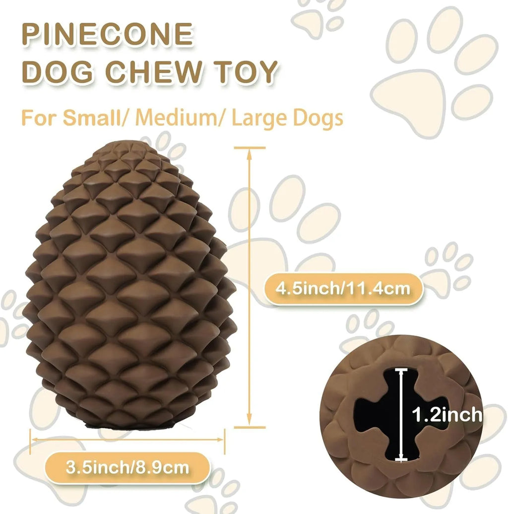 Pine cone-shaped yellow dog toy with treat dispenser, natural rubber, for medium to large dogs