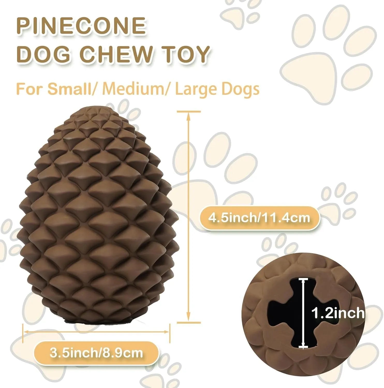 Pine cone-shaped yellow dog toy with treat dispenser, natural rubber, for medium to large dogs