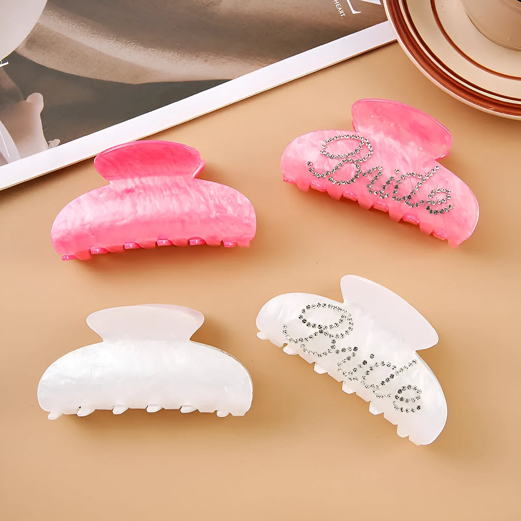 Acrylic multi-diamond barrette hair clip with shower shark clip back in pink or white double-sided drill
