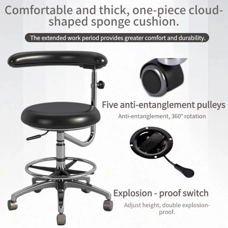 Black leather dental chair with adjustable height for clinical use