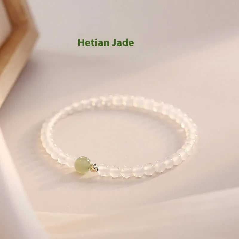 Natural Hetian jade white agate women's bracelet with 15cm diameter in New Chinese style