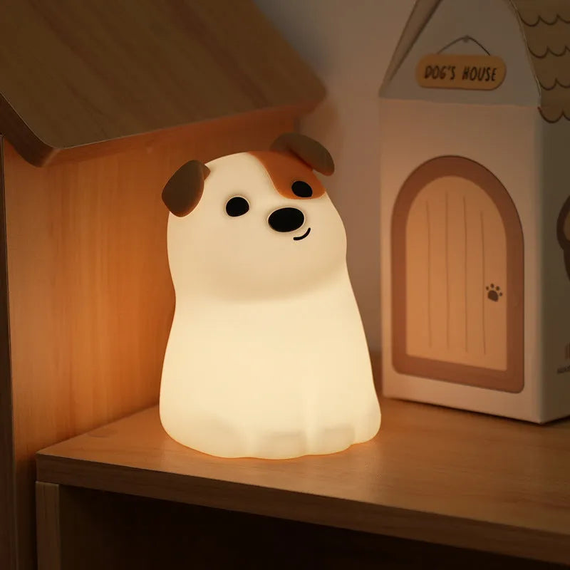 Silicone puppy dog night light with cartoon animal design, built-in battery and Type-C charging