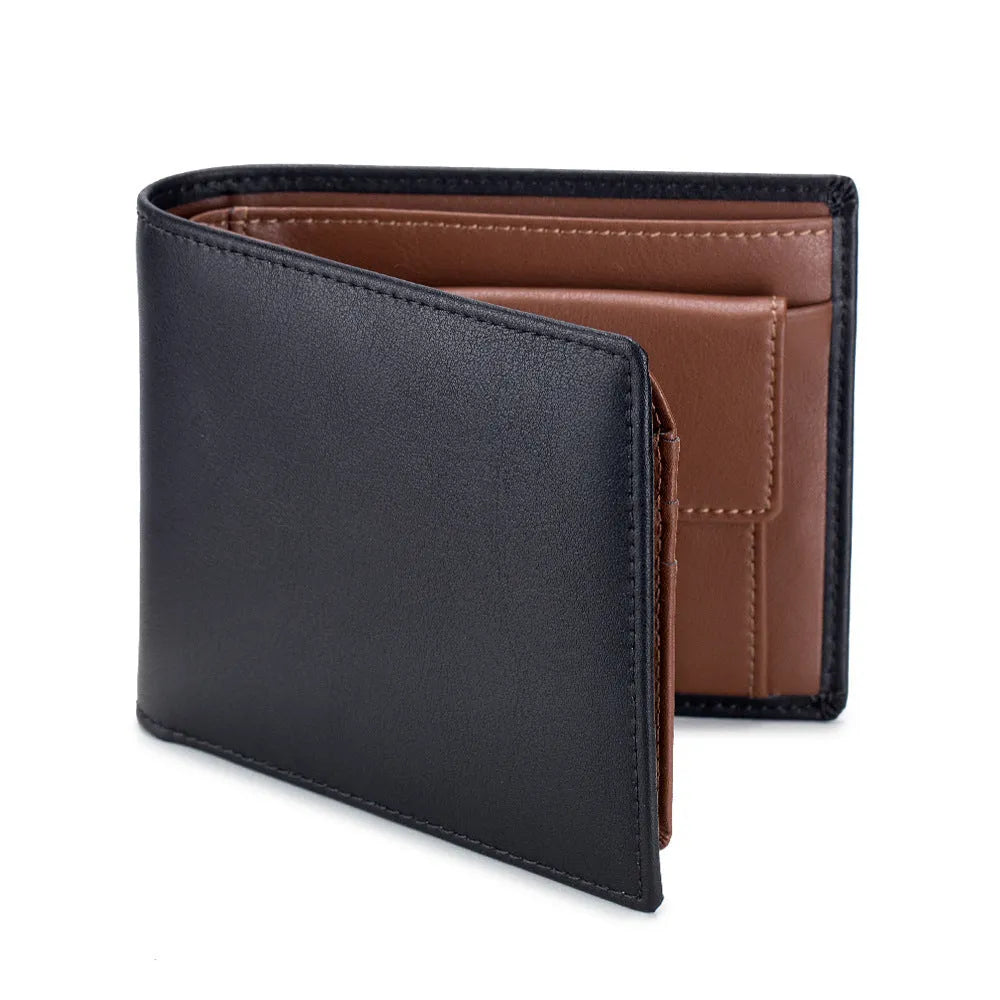 Men's soft cowhide trifold wallet in genuine first layer leather, multi-functional daily design