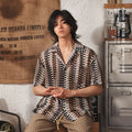 Japanese style Cuban collar short sleeve shirt with jacquard pattern in gray colour