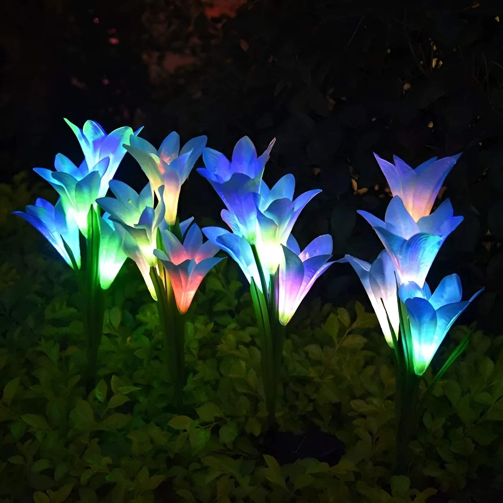 Solar-powered flower-shaped lawn lamp for garden lighting with colour LED lights