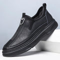 Men's solid colour leather casual shoes with round toe in black and brown colour options.