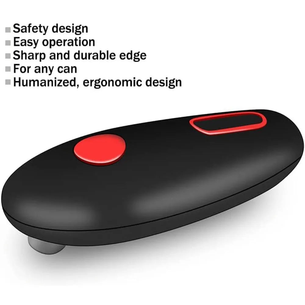 Black electric can opener with simple plastic design for one-touch kitchen operation