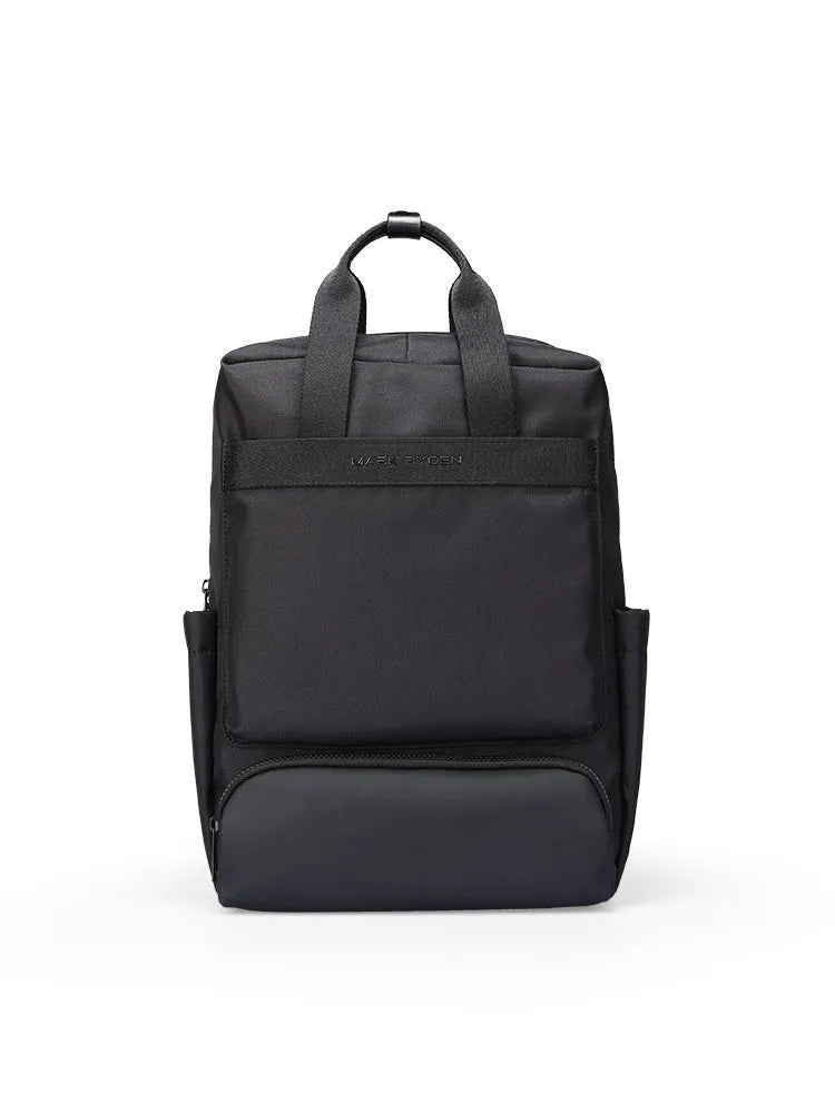 Elegant black Oxford cloth computer backpack showing 20-35 litre capacity