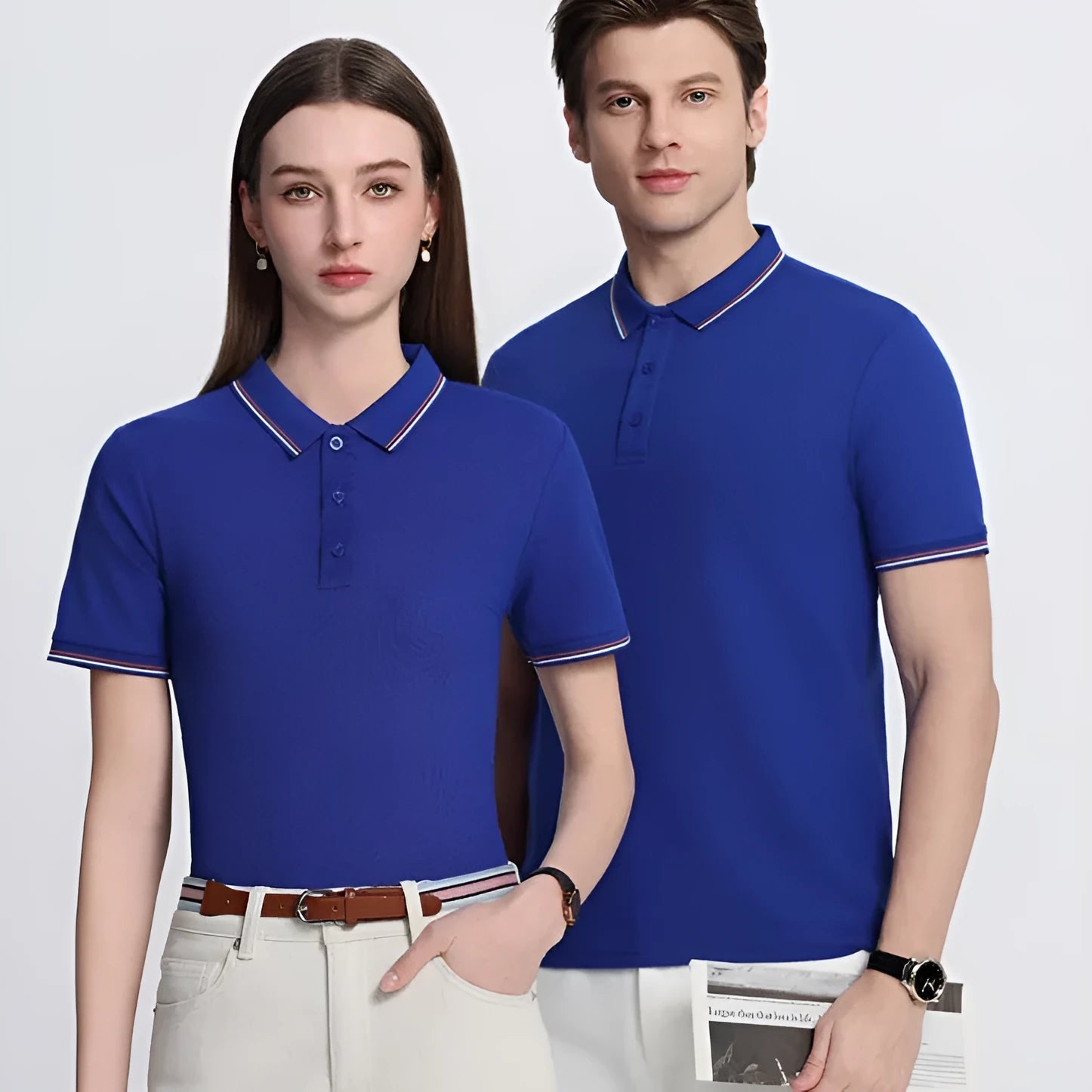 Man wearing a light blue ice-feeling Solona work polo shirt with short sleeves