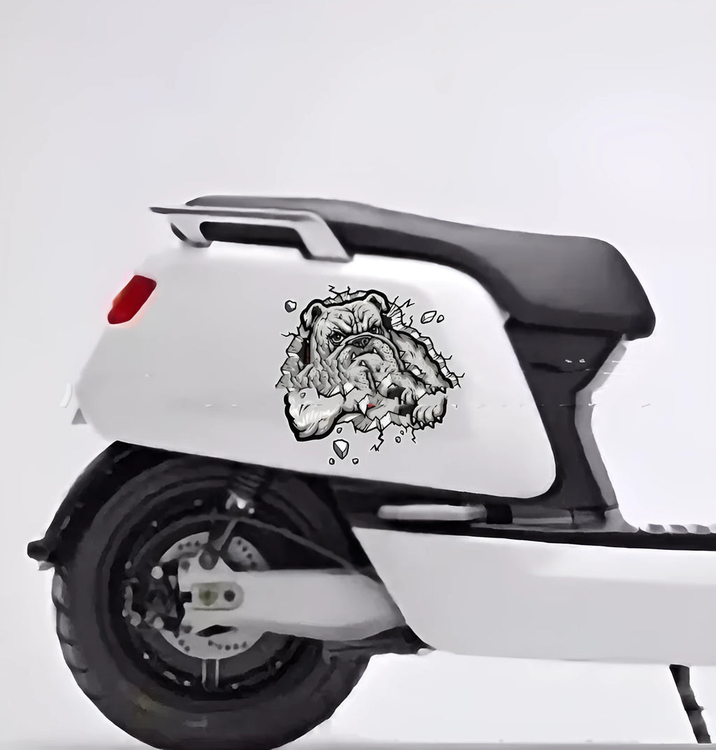 Grey dog pattern motorcycle decorative sticker with 17x17cm dimensions and customisable size