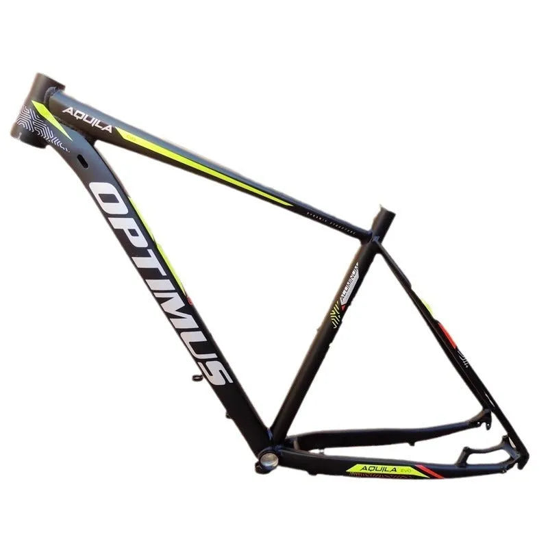 29-inch black green mountain bike frame with aluminium alloy construction and inner cable routing
