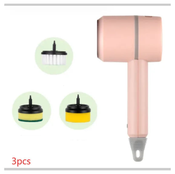 Rechargeable electric cleaning brush with double brush head in white, green or pink colours