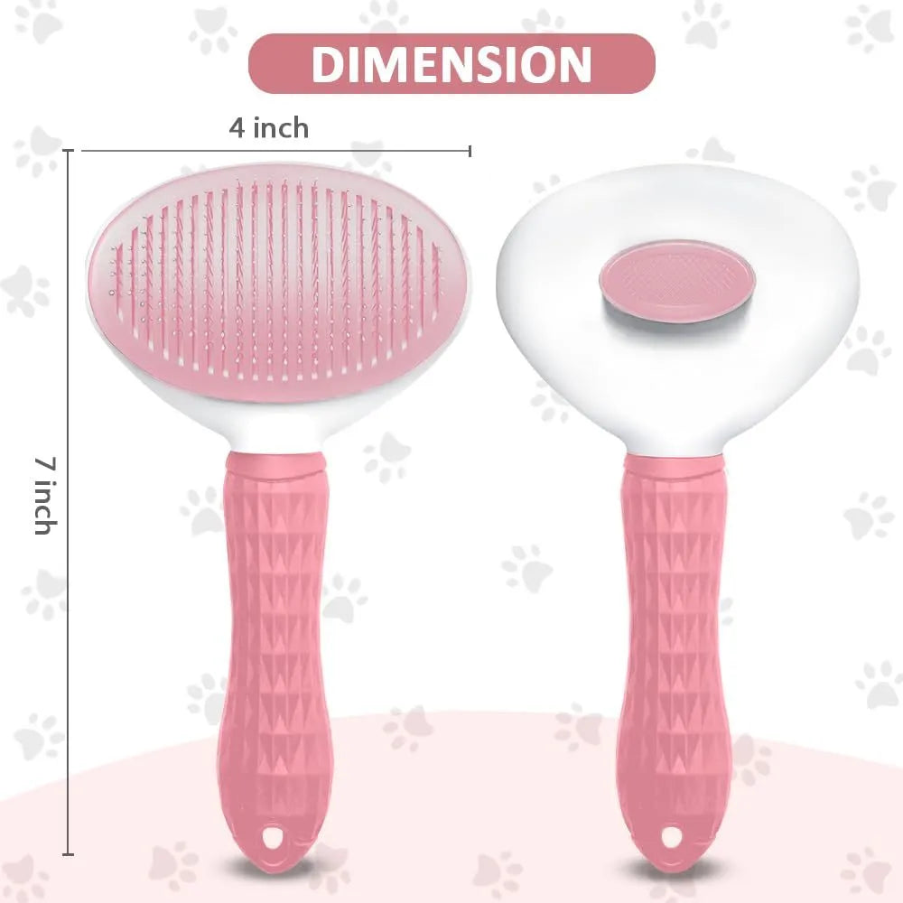 Blue cat grooming brush with release button and fine wire bristles for removing loose fur
