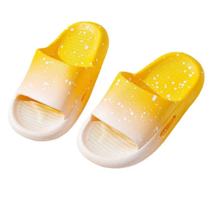 Gradient blue PVC children's summer slippers sandals on a white background.